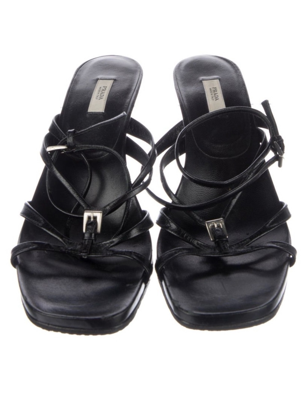 Prada Black Strappy Square-Toe Heels - Picture 2 of 10